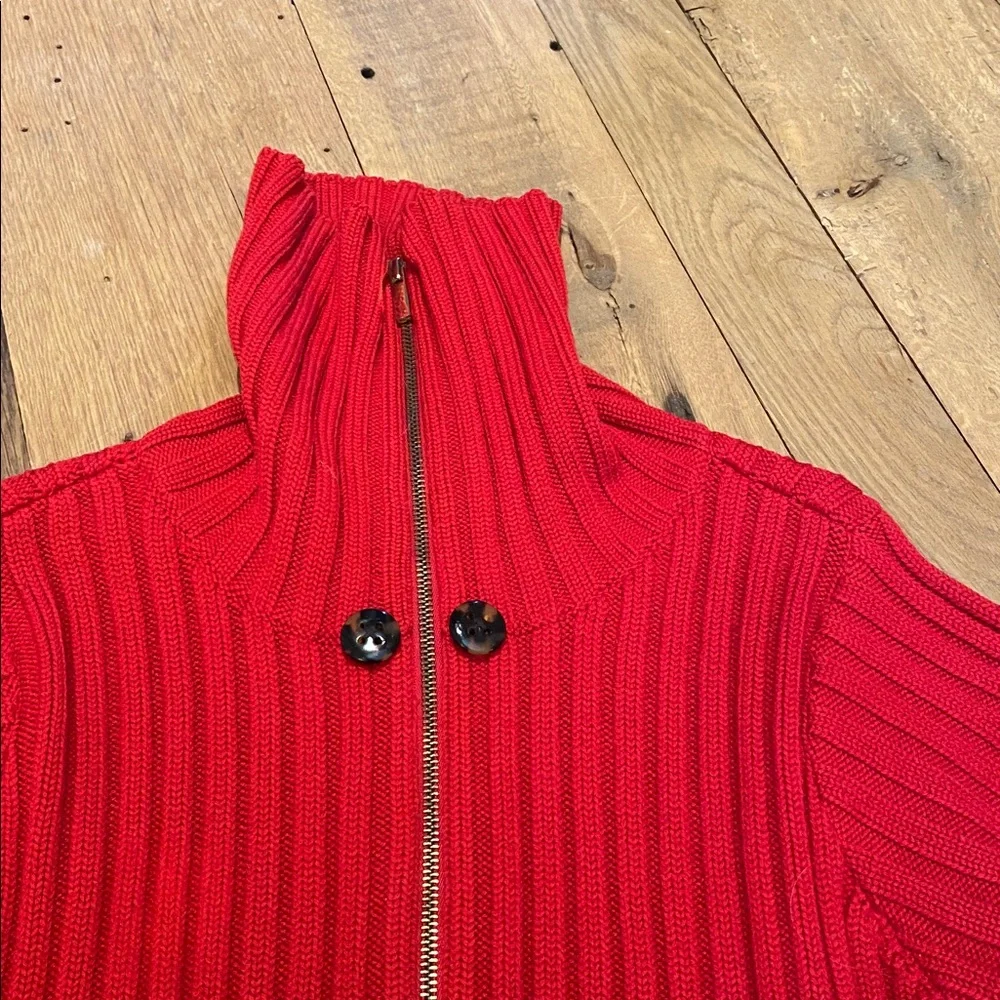 Carlisle Vtg Heavy Ribbed Merino Wool Red Cowl Neck Button Zip Cardigan Jacket L - Picture 7 of 15